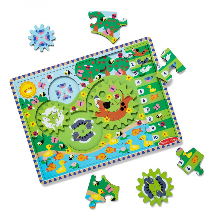 Melissa & Doug Tandhjulspuslespil i træ Animal Chase I-Spy