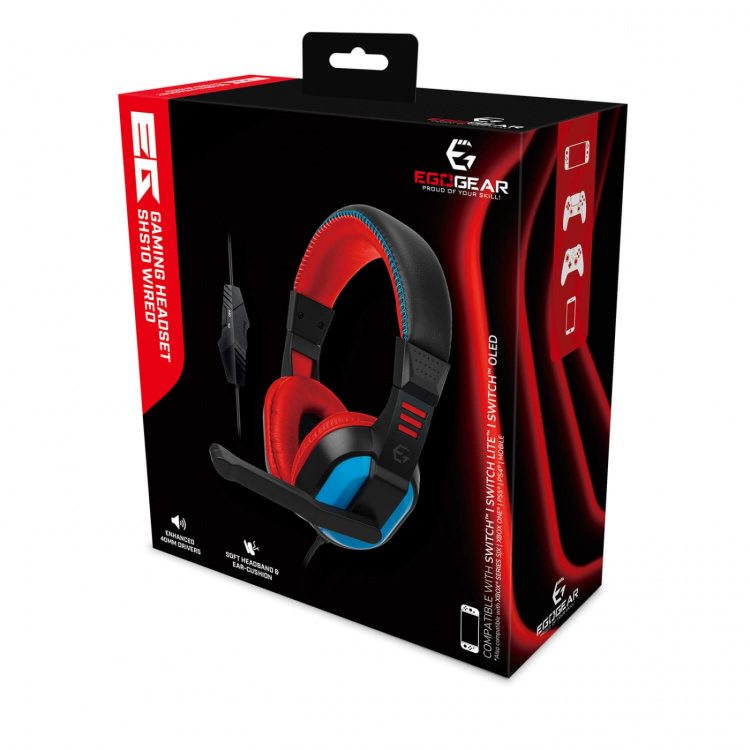 EgoGear Headset SHS10 Rød/Blå Kabel 3,5 mm til NSW