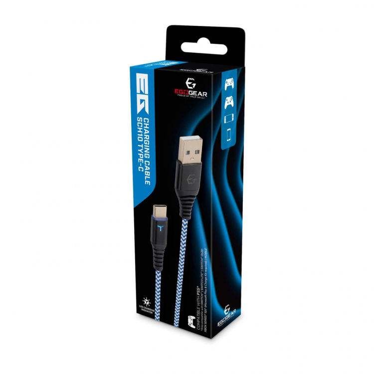 EgoGear Kabel SCH10 Hvid/Blå Type-C 3m flettet til PS5 EgoGear Kabel SCH10 Hvid/Blå Type-C 3m flettet til PS5