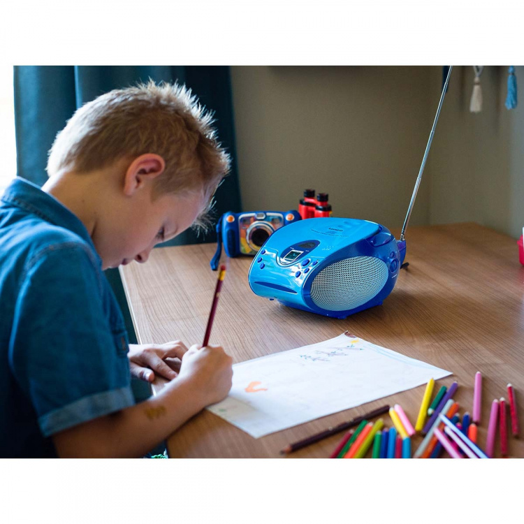 Lenco Boombox med cd-afspiller, FM-radio og klistermærker Blå