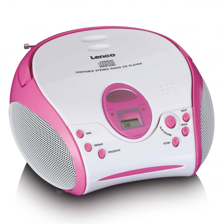 Lenco Boombox med cd-afspiller, FM-radio og klistermærker Pink