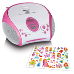 Lenco Boombox med cd-afspiller, FM-radio og klistermærker Pink