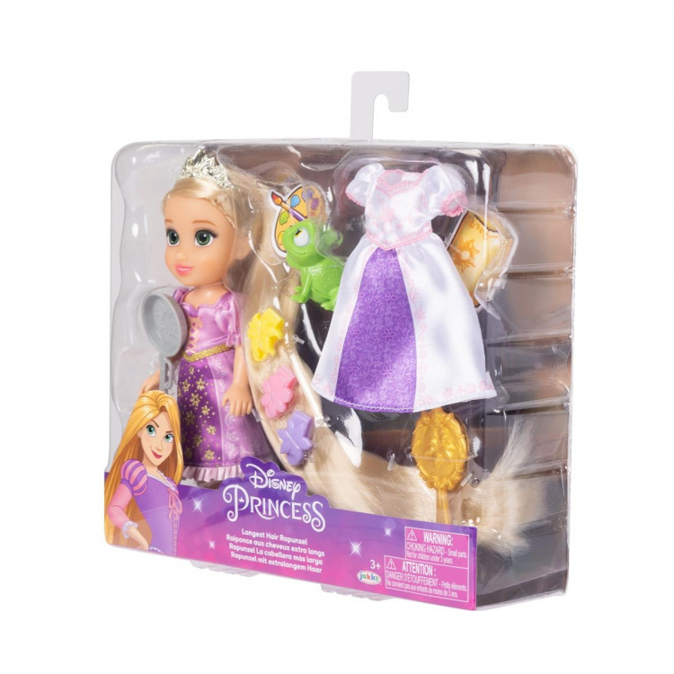 JAKKS Pacific Disney Princess 6 Inch Petite Doll med ekstra mode og tilbehør Rapunzel med det længste hår
