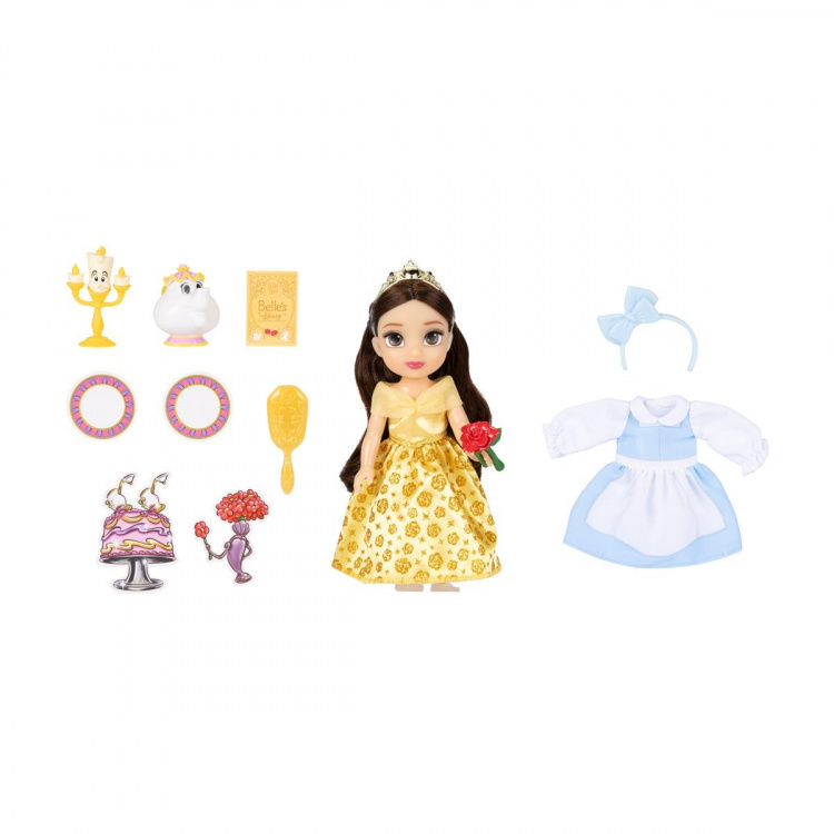 JAKKS Pacific Disney Princess 6 Inch Petite Doll med ekstra mode og tilbehør Be Our Guest Belle