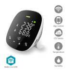 Nedis SmartLife-luftkvalitetsmåler | Wi-Fi | Inkl. Skærm | Fugtighed / Kuldioxid (CO2) / Temperatur | Android™ / IOS | Hvid / Sort Nedis SmartLife-luftkvalitetsmåler | Wi-Fi | Inkl. Skærm | Fugtighed / Kuldioxid (CO2) / Temperatur | Android™ / IOS | Hvid / Sort