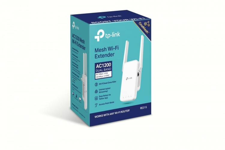 TP-Link AC1200 Mesh Wi-Fi-rækkeviddeforlænger /RE315 TP-Link AC1200 Mesh Wi-Fi-rækkeviddeforlænger /RE315