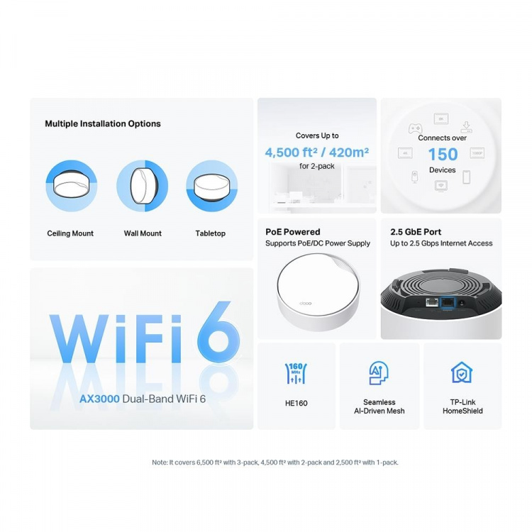 TP-Link Deco X50-PoE Wi-Fi 6 AX3000 Mesh-system med PoE (2-pak)