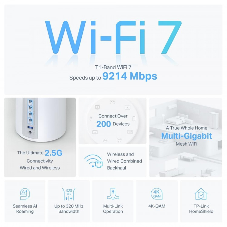 TP-Link Deco BE65 Wi-Fi 7 BE9300 Mesh Wi-Fi-system til hele hjemmet (2-pak)