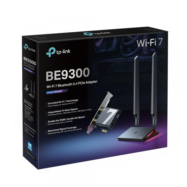 TP-Link BE9300 Tri-Band Wi-Fi 7 Bluetooth PCIe-adapter /Archer TBE550E TP-Link BE9300 Tri-Band Wi-Fi 7 Bluetooth PCIe-adapter /Archer TBE550E