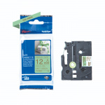 Brother TZe-RM34 trykker guldtekst på mintgrønt 12 mm satinbånd