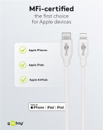Goobay Lightning till USB-C™ laddnings- och synkroniseringskabel, 0,5 m, vit MFi-kabel för Apple iPhone/iPad Goobay Lightning till USB-C™ laddnings- och synkroniseringskabel, 0,5 m, vit MFi-kabel för Apple iPhone/iPad