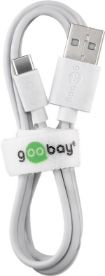Goobay USB-C™ Dual laddningssats (5 W) Strömförsörjning med USB-C™-kabel 1 m (vit)