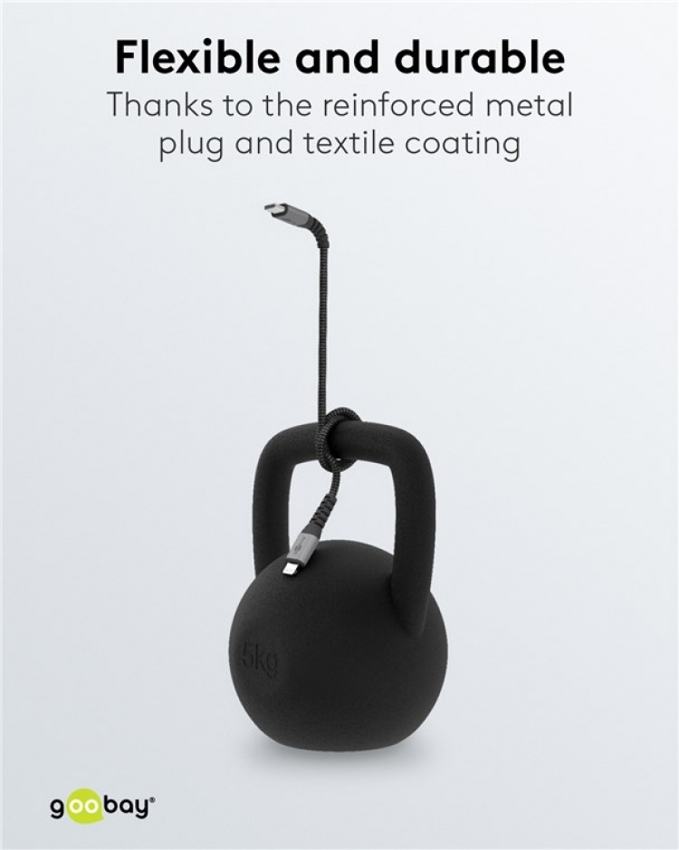 Goobay Lightning-USB-C™ textilkabel med metallkontakter, 2 m MFi-certifierad, elegant och extra robust laddnings- och synkroniseringskabel för Apple iPhone/iPad (svart, grå) Goobay Lightning-USB-C™ textilkabel med metallkontakter, 2 m MFi-certifierad, elegant och extra robust laddnings- och synkroniseringskabel för Apple iPhone/iPad (svart, grå)