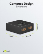 Goobay Manuell HDMI™-omkopplare 2 till 1 (4K @ 30 Hz) för att växla mellan 2x HDMI™-enheter som är anslutna till 1x HDMI™-skärm