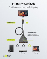Goobay Manuell HDMI™-omkopplare 3 till 1 (4K @ 60 Hz) för att växla mellan 3x HDMI™-enheter som är anslutna till 1x HDMI™-skärm