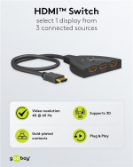 Goobay Manuell HDMI™-omkopplare 3 till 1 (4K @ 60 Hz) för att växla mellan 3x HDMI™-enheter som är anslutna till 1x HDMI™-skärm
