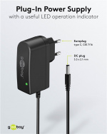 Goobay 12 V nätdel (7,2 W / 0,6 A) med centrumstift (han) 5,5 mm x 2,1 mm