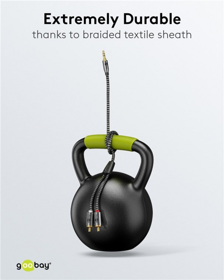 Goobay Ljudadapterkabel AUX, 3,5 mm jack till stereo RCA-kontakt, 3 m Pawl 3,5 mm plugg (3-stift, Stereo) > 2x RCA-kontakt (ljud vänster / höger)