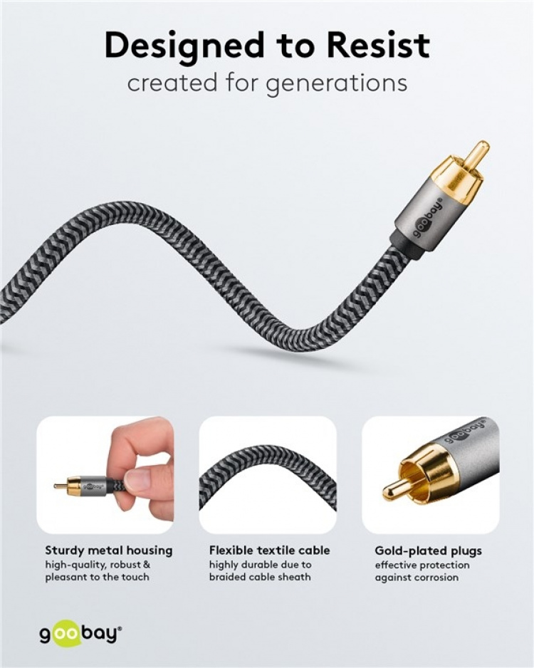 Goobay Mono RCA-kabel, 10 m Cinch kontakten (woofer, Center) > Cinch kontakten (woofer, Center) Goobay Mono RCA-kabel, 10 m Cinch kontakten (woofer, Center) > Cinch kontakten (woofer, Center)