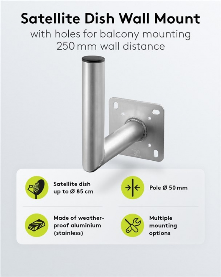 Goobay Vägghållare i aluminium för parabolantenn, avstånd till väggen 250 mm högkvalitativt väggfäste för parabolantenner av rostfri och väderbeständig aluminium