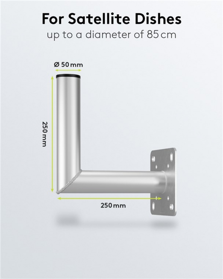 Goobay Vägghållare i aluminium för parabolantenn, avstånd till väggen 250 mm högkvalitativt väggfäste för parabolantenner av rostfri och väderbeständig aluminium