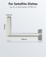 Goobay Vägghållare i aluminium för parabolantenn, avstånd till väggen 450 mm högkvalitativt väggfäste för parabolantenner av rostfri och väderbeständig aluminium