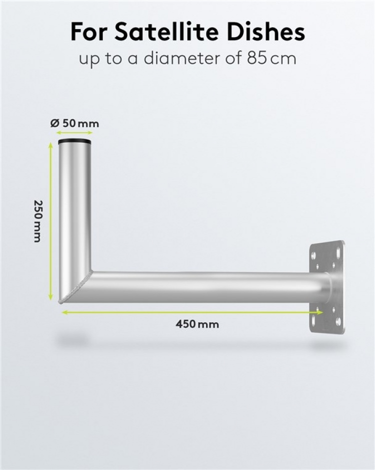 Goobay Vägghållare i aluminium för parabolantenn, avstånd till väggen 450 mm högkvalitativt väggfäste för parabolantenner av rostfri och väderbeständig aluminium