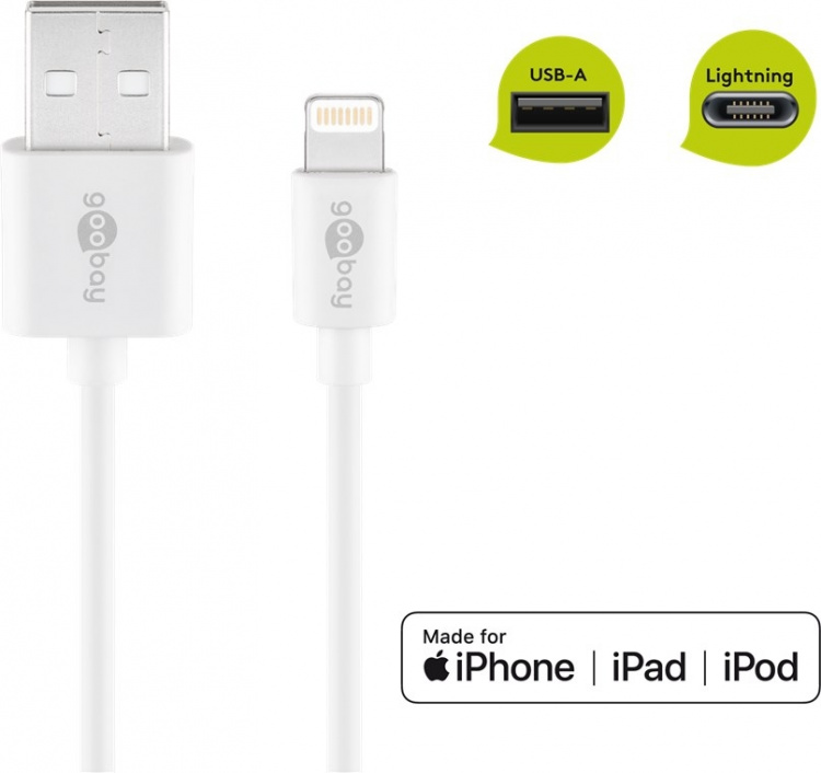 Goobay Lightning USB-kabel för laddning och synkronisering, 3 m, vit MFi-kabel för Apple iPhone/iPad Goobay Lightning USB-kabel för laddning och synkronisering, 3 m, vit MFi-kabel för Apple iPhone/iPad