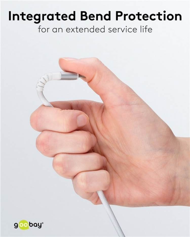 Goobay USB-C™ supersoft textilkabel med metallkontakter, 1 m, vit elegant och extra robust anslutningskabel för enheter med USB-C™-port