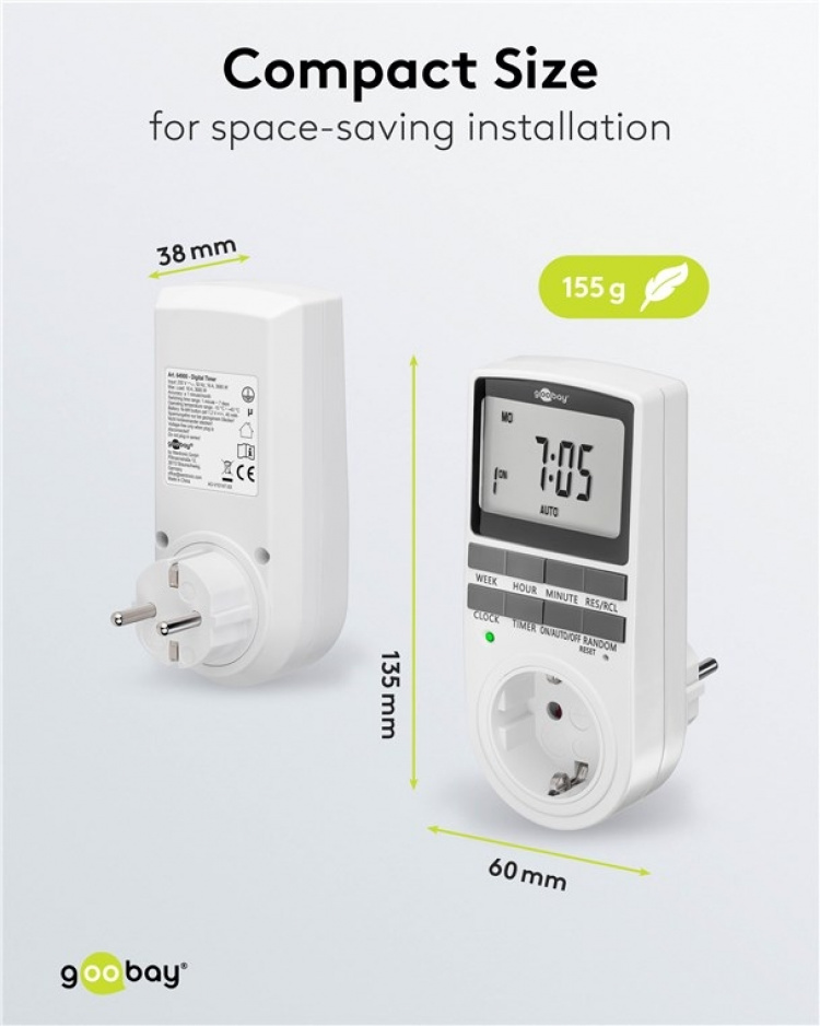 Goobay Digital timer programmerbar timer med kontakt med skyddsjord (typ F) Goobay Digital timer programmerbar timer med kontakt med skyddsjord (typ F)