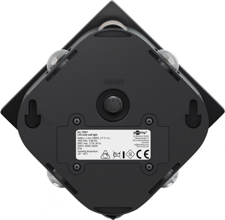 Goobay LED-vägglampa med solcell Romb, svart 30 lm, 3 lägen varmvit till kallvit (3000, 4200, 6500 K), för indirekt utomhusbelysning