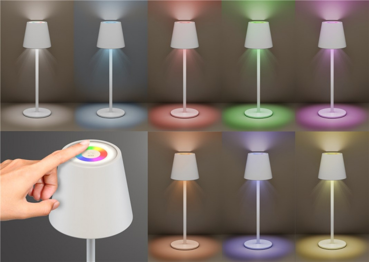 Goobay Trådlös LED-bordslampa RGBW, vit med touch-styrning, 150 lm, många RGB-ljusfärger och varmvitt (3000 K), steglöst dimbar Goobay Trådlös LED-bordslampa RGBW, vit med touch-styrning, 150 lm, många RGB-ljusfärger och varmvitt (3000 K), steglöst dimbar