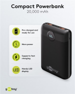 Goobay Powerbank 20.000 mAh extremt kompakt powerbank med Power Delivery och Quick Charge för snabbladdning