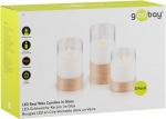 Goobay 3-pack LED-ljus av äkta vax i ett glas, vit;beige;transparent, inkl. 8x AA (LR6) med timerfunktion och pendelveke, batteridriven, varmvitt (2700 K)