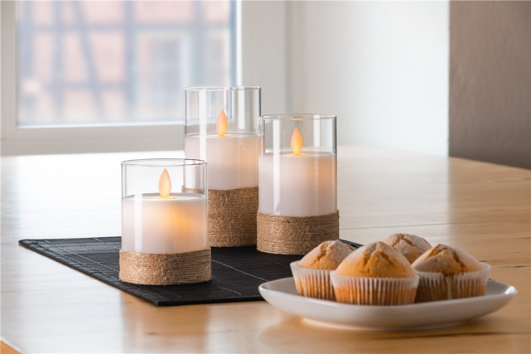 Goobay 3-pack LED-ljus av äkta vax i ett glas, vit;beige;transparent, inkl. 8x AA (LR6) med timerfunktion och pendelveke, batteridriven, varmvitt (2700 K)
