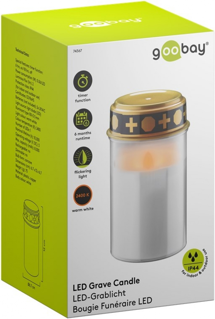 Goobay LED gravljus med timer, vitt varmvit (2400 K), batteridriven (2x C/LR14), för inom- och utomhusbruk (IP44)