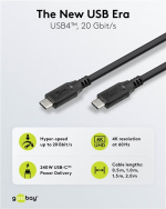 Goobay USB-C™-kabel, USB4™, 240 W, 20 Gbit/s, Power Delivery, 1,5 m USB-C™-kontakt > USB-C™-kontakt Goobay USB-C™-kabel, USB4™, 240 W, 20 Gbit/s, Power Delivery, 1,5 m USB-C™-kontakt > USB-C™-kontakt