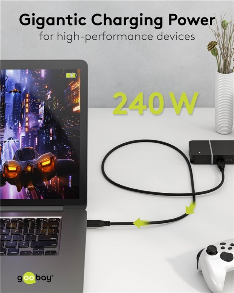 Goobay USB-C™-kabel, USB4™, 240 W, 20 Gbit/s, Power Delivery, 2 m USB-C™-kontakt > USB-C™-kontakt