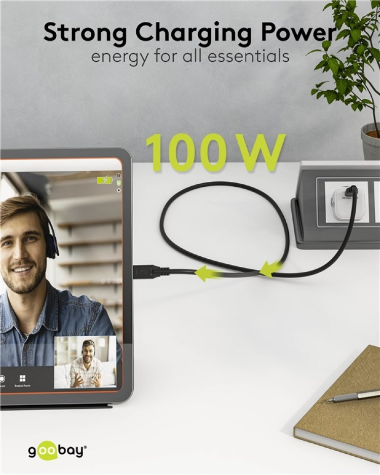 Goobay USB-C™-kabel, USB 3.2, 100 W, 10 Gbit/s, Power Delivery, 0,5 m USB-C™-kontakt > USB-C™-kontakt Goobay USB-C™-kabel, USB 3.2, 100 W, 10 Gbit/s, Power Delivery, 0,5 m USB-C™-kontakt > USB-C™-kontakt