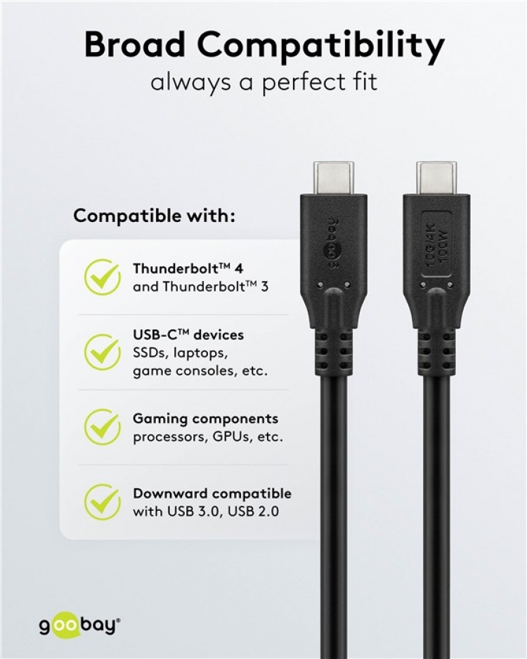 Goobay USB-C™-kabel, USB 3.2, 100 W, 10 Gbit/s, Power Delivery, 1 m USB-C™-kontakt > USB-C™-kontakt