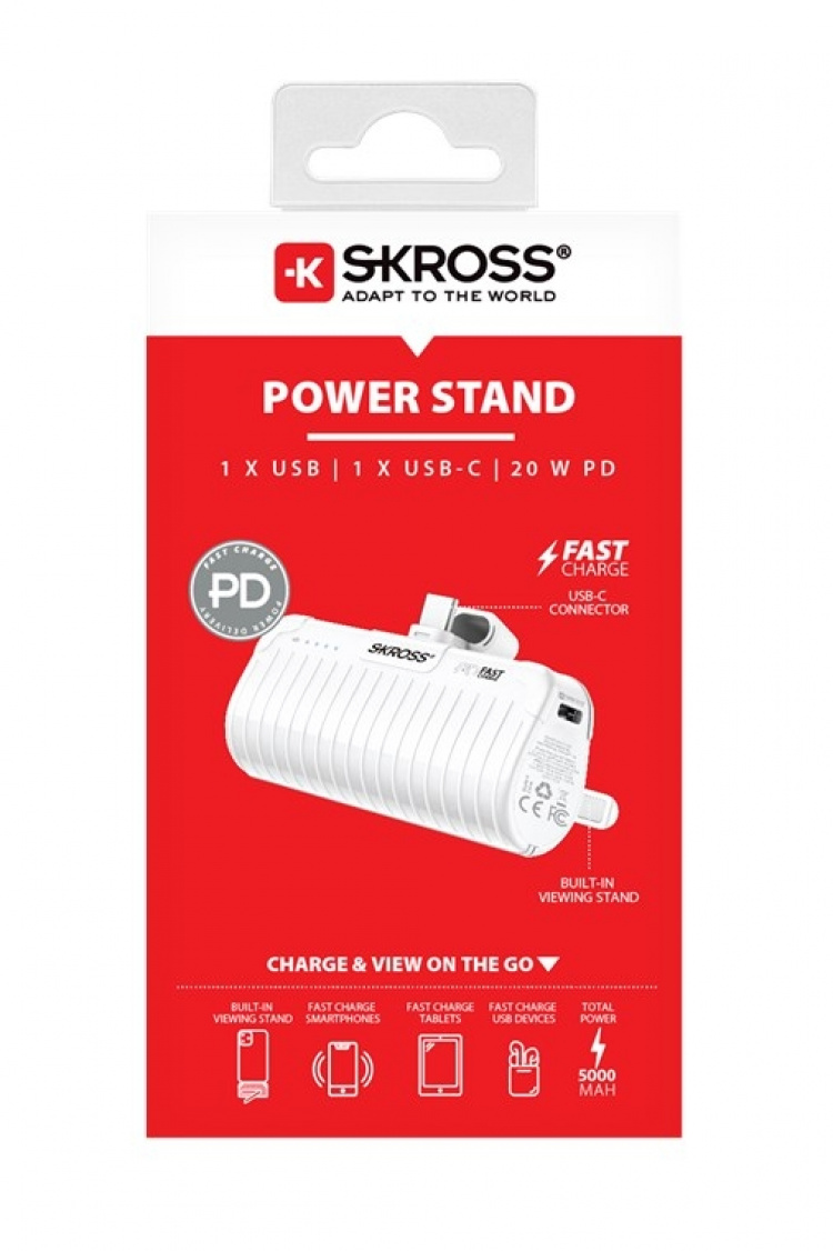 SKROSS Power Stand 18,5 W, 5000 mAh powerbank och smartphone-stativ i ett
