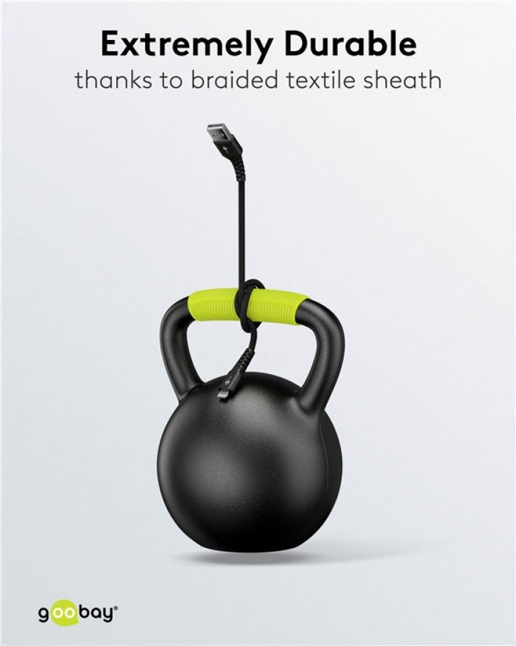 Goobay Lightning-USB-A supersoft textilkabel med metallkontakter, 1 m, svart MFi-certifierad, elegant och extra robust laddnings- och synkroniseringskabel för Apple iPhone/iPad (svart) Goobay Lightning-USB-A supersoft textilkabel med metallkontakter, 1 m, svart MFi-certifierad, elegant och extra robust laddnings- och synkroniseringskabel för Apple iPhone/iPad (svart)