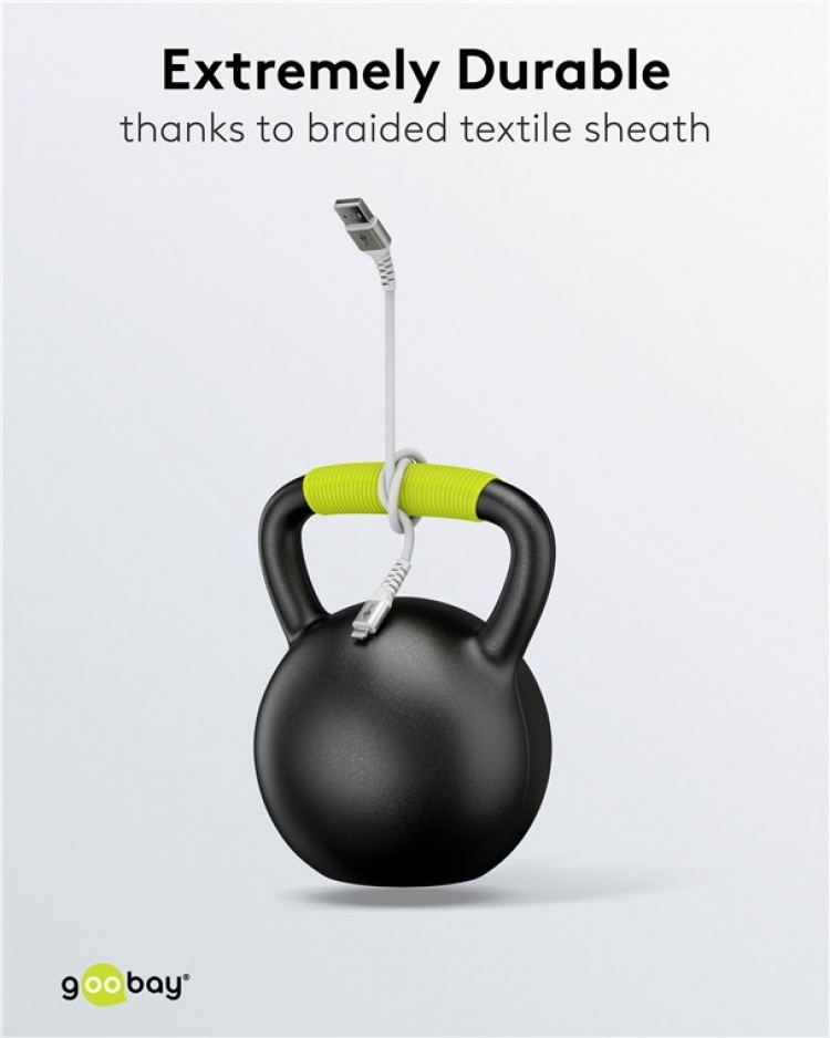 Goobay Lightning-USB-A supersoft textilkabel med metallkontakter, 1 m, vit MFi-certifierad, elegant och extra robust laddnings- och synkroniseringskabel för Apple iPhone/iPad (vit) Goobay Lightning-USB-A supersoft textilkabel med metallkontakter, 1 m, vit MFi-certifierad, elegant och extra robust laddnings- och synkroniseringskabel för Apple iPhone/iPad (vit)