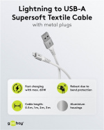 Goobay Lightning-USB-A supersoft textilkabel med metallkontakter, 2 m, vit MFi-certifierad, elegant och extra robust laddnings- och synkroniseringskabel för Apple iPhone/iPad (vit) Goobay Lightning-USB-A supersoft textilkabel med metallkontakter, 2 m, vit MFi-certifierad, elegant och extra robust laddnings- och synkroniseringskabel för Apple iPhone/iPad (vit)