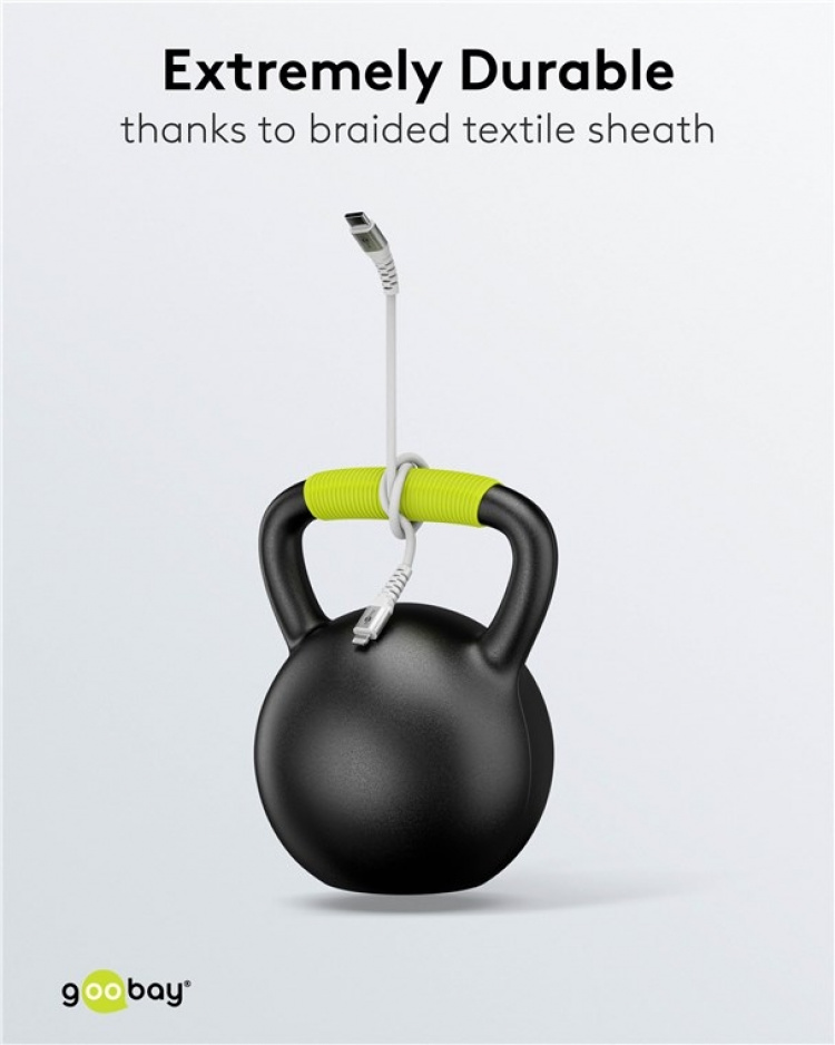 Goobay Lightning-USB-C™ supersoft textilkabel med metallkontakter, 1 m, vit MFi-certifierad, elegant och extra robust laddnings- och synkroniseringskabel för Apple iPhone/iPad (vit) Goobay Lightning-USB-C™ supersoft textilkabel med metallkontakter, 1 m, vit MFi-certifierad, elegant och extra robust laddnings- och synkroniseringskabel för Apple iPhone/iPad (vit)