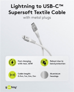 Goobay Lightning-USB-C™ supersoft textilkabel med metallkontakter, 3 m, vit MFi-certifierad, elegant och extra robust laddnings- och synkroniseringskabel för Apple iPhone/iPad (vit) Goobay Lightning-USB-C™ supersoft textilkabel med metallkontakter, 3 m, vit MFi-certifierad, elegant och extra robust laddnings- och synkroniseringskabel för Apple iPhone/iPad (vit)