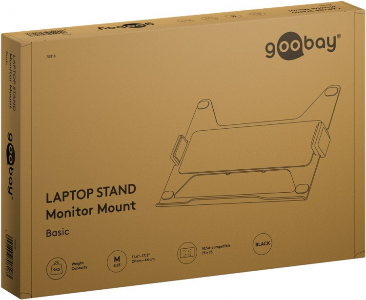 Goobay Deluxe laptopfäste för monitorarm, svart för bildskärmar från 11,6 till 17,3 tum (29 - 44 cm), max. 9 kg, för montering på ett bildskärmsfäste Goobay Deluxe laptopfäste för monitorarm, svart för bildskärmar från 11,6 till 17,3 tum (29 - 44 cm), max. 9 kg, för montering på ett bildskärmsfäste