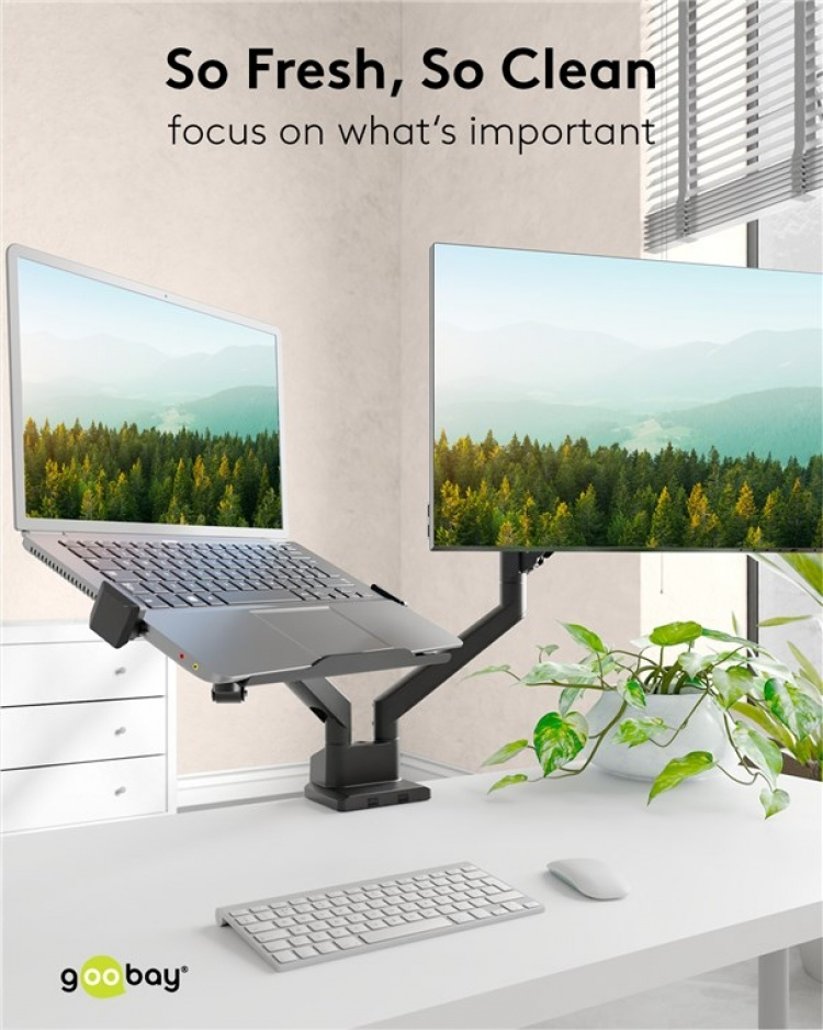 Goobay Deluxe laptopfäste för monitorarm, svart för bildskärmar från 11,6 till 17,3 tum (29 - 44 cm), max. 9 kg, för montering på ett bildskärmsfäste Goobay Deluxe laptopfäste för monitorarm, svart för bildskärmar från 11,6 till 17,3 tum (29 - 44 cm), max. 9 kg, för montering på ett bildskärmsfäste