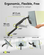 Goobay Single skärmfäste Gaming med gasfjäder, svart för XL-skärmar från 17 till 49 tum (43 - 124 cm), max. 20 kg, kraftigt fäste för tunga gaming och böjda skärmar, enkel snap-in-montering av armarna Goobay Single skärmfäste Gaming med gasfjäder, svart för XL-skärmar från 17 till 49 tum (43 - 124 cm), max. 20 kg, kraftigt fäste för tunga gaming och böjda skärmar, enkel snap-in-montering av armarna