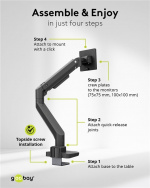 Goobay Single skärmfäste Gaming med gasfjäder, svart för XL-skärmar från 17 till 49 tum (43 - 124 cm), max. 20 kg, kraftigt fäste för tunga gaming och böjda skärmar, enkel snap-in-montering av armarna Goobay Single skärmfäste Gaming med gasfjäder, svart för XL-skärmar från 17 till 49 tum (43 - 124 cm), max. 20 kg, kraftigt fäste för tunga gaming och böjda skärmar, enkel snap-in-montering av armarna